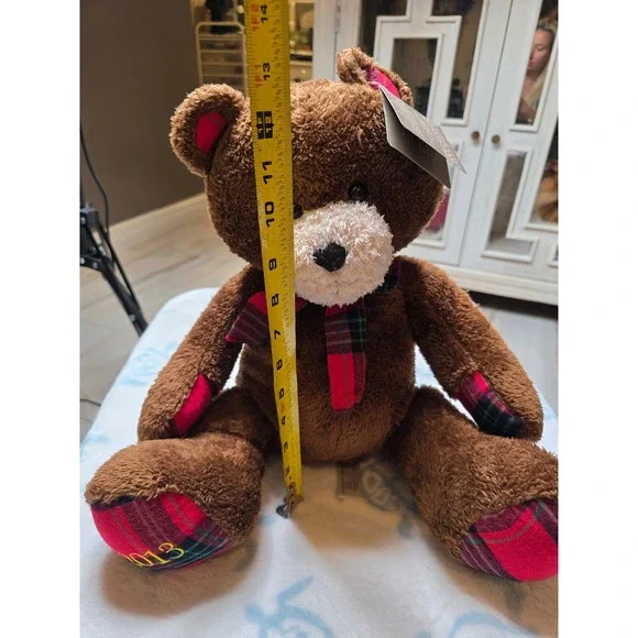Animal Adventure 2013 Dillard's Christmas Bear Brown Plaid Plush Teddy Bear 14" - Picture 8 of 16